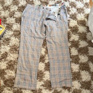 Vintage Paisley & Gray Men's Checkered Chinos - Blue and Tan
